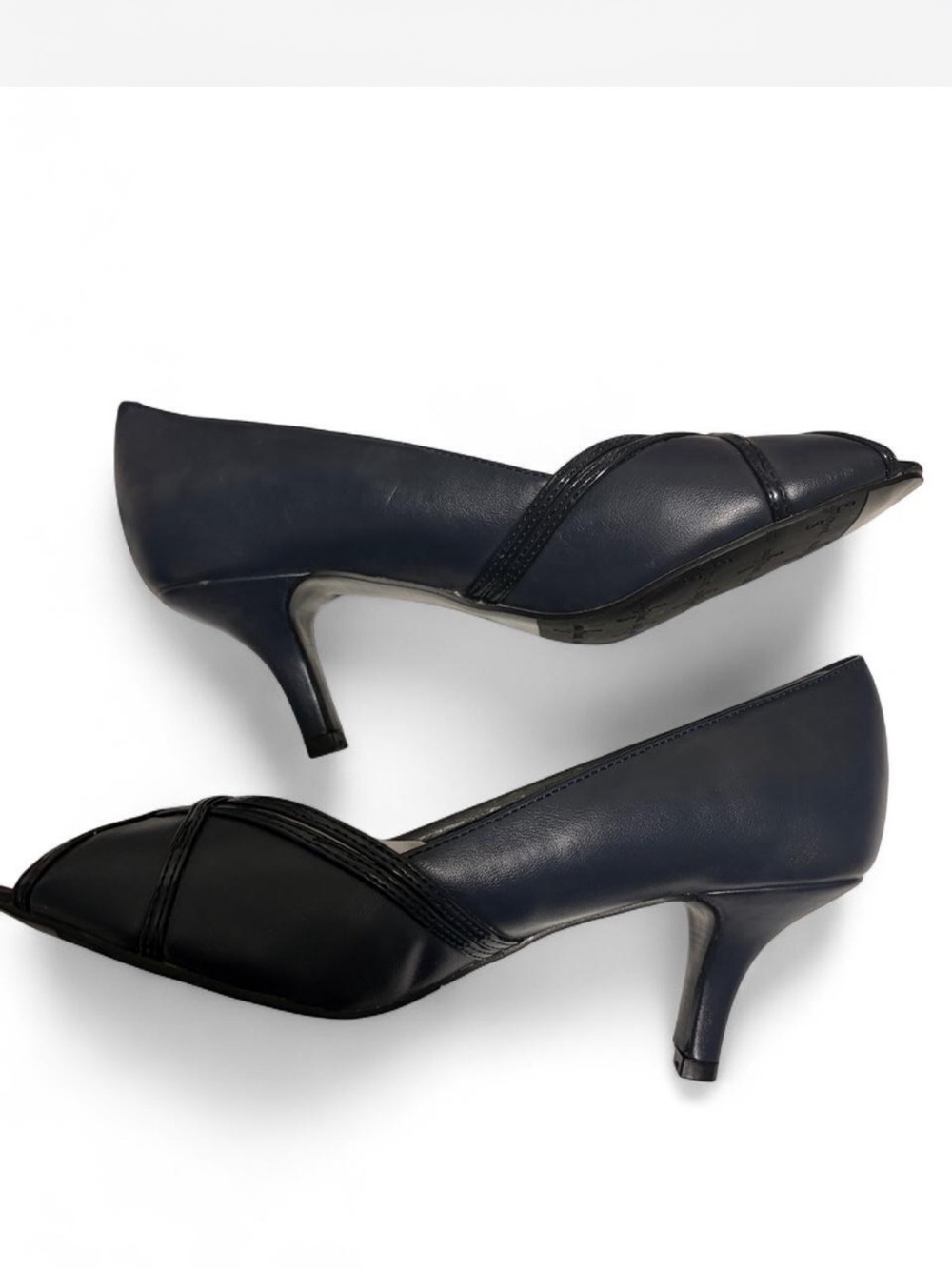 easy street Navy and Black Pointed Kitten Heel Pumps navy